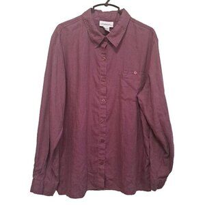 Chadwick's Women's 16 Dark Mauve Long Sleeve Linen Button-Up Breast Pocket Shirt